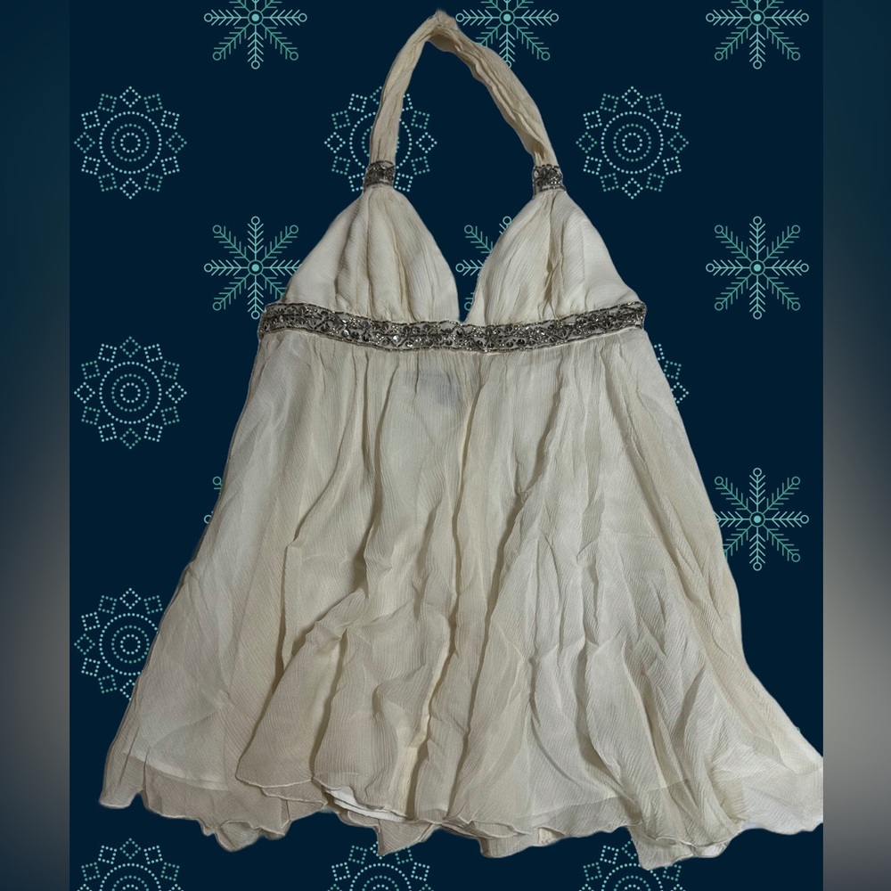 Cream Silver Sequined Backless Tops